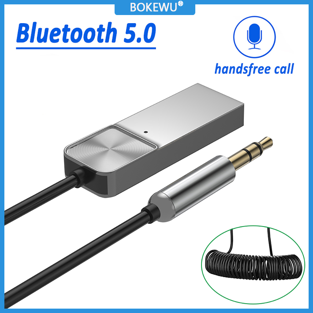Bokewu cáp chuyển đổi bluetooth aux đầu thu âm thanh bluetooth 3.5 không dây giắc usb sang giắc cắm 5.0 mm mic rảnh tay cho loa xe hơi