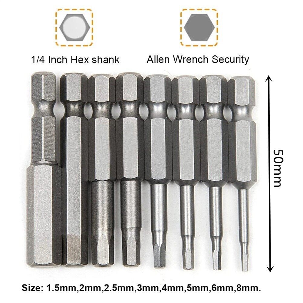 Bộ 8 mũi khoan 50mm đầu lục giác cờ lê lục giác đầu lục giác đầu cắm tua vít hệ mét 1/4inch