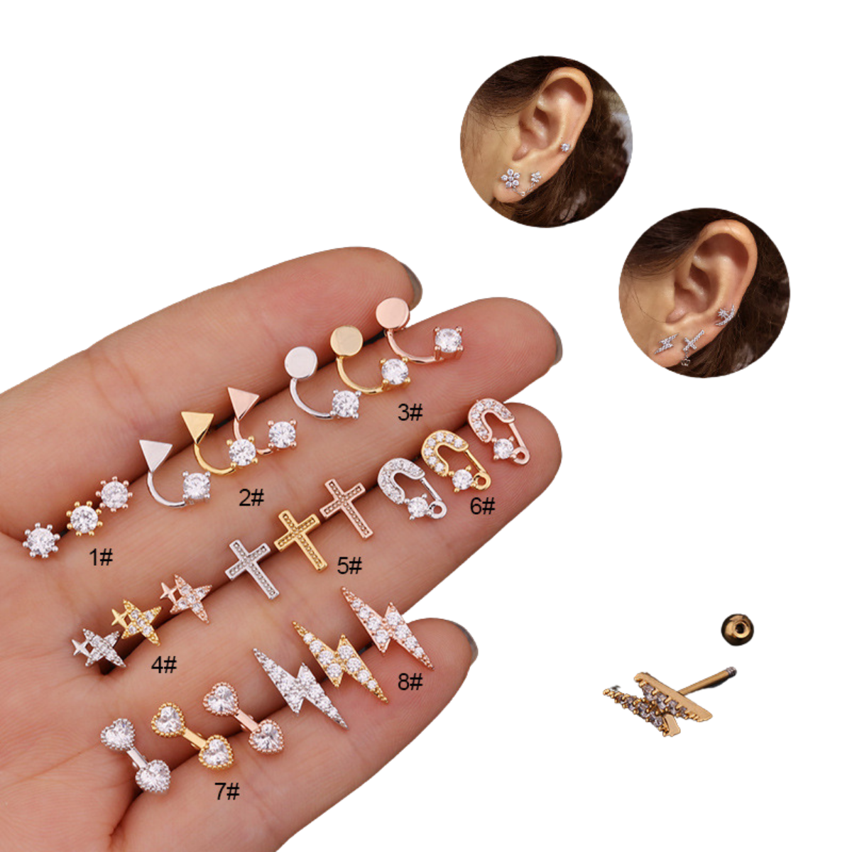 1 bông tai xỏ khuyên dành cho nữ bông tai bằng thép không gỉ, khuyên tai sụn tai sáng tạo khuyên tai xỏ khuyên trang sức phong cách hàn quốc