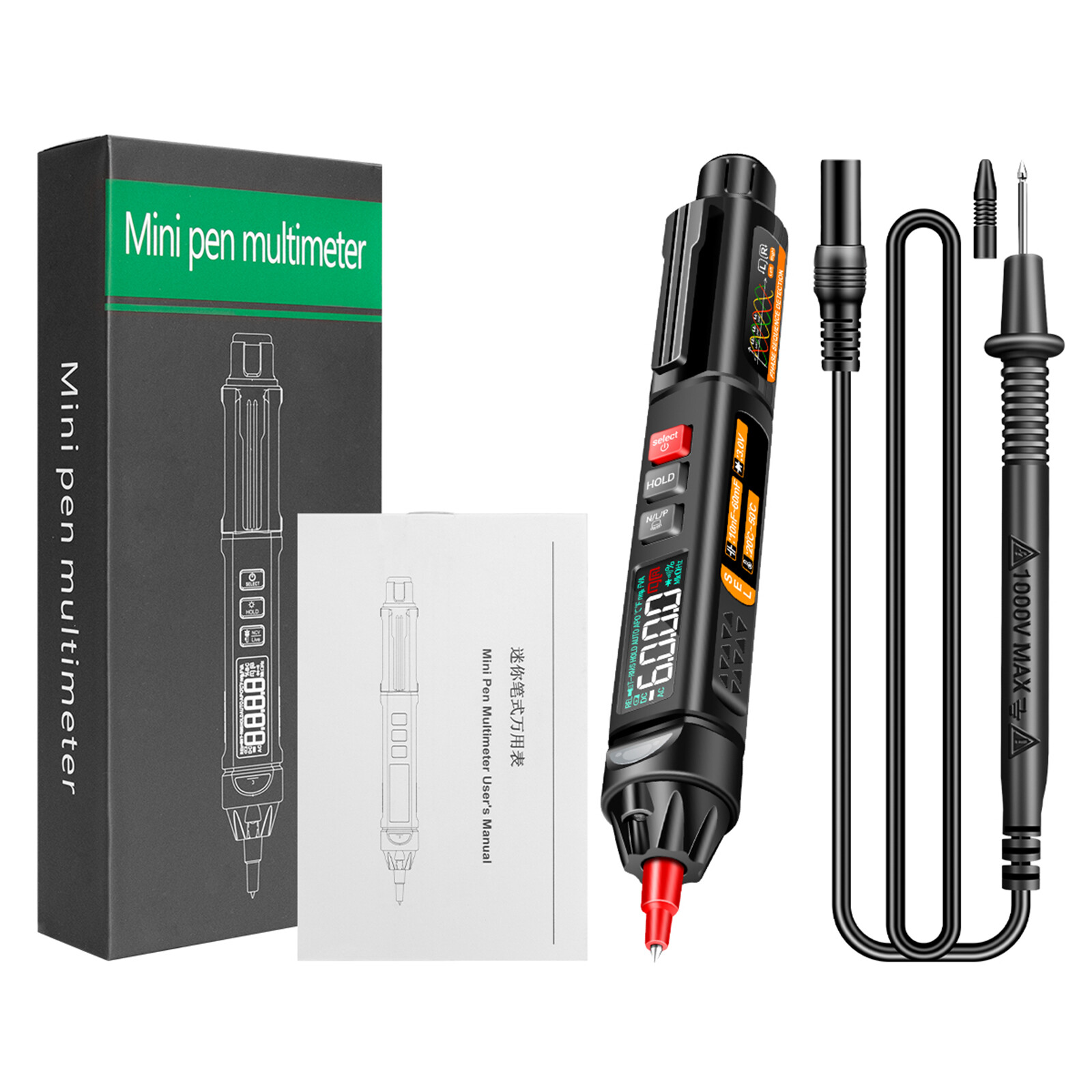  Cảm biến thông minh aneng a3009 Bút Mini vạn năng với giọng nói phát sóng 6000 đếm Vôn kế va đảo ngược màn hình LCD đèn pin Bộ dò NCV cho điện áp kháng điện dung nhiệt độ ON OFF Diode trình tự pha đo lường 