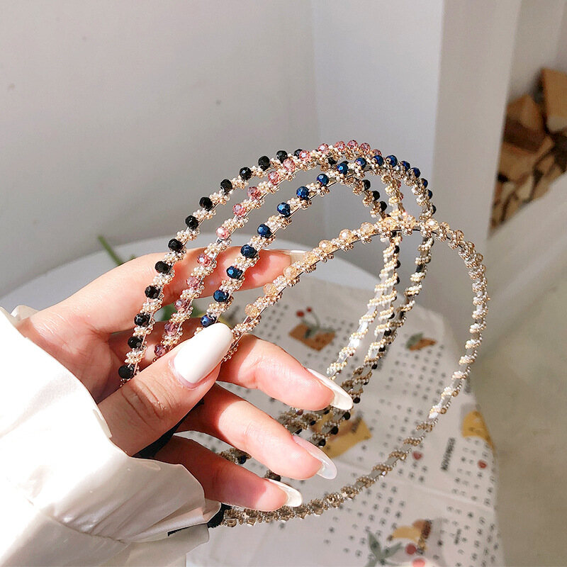 Băng đô nữ thanh lịch băng đô đính hạt pha lê phụ kiện tóc nữ viền bezel băng đô trang điểm