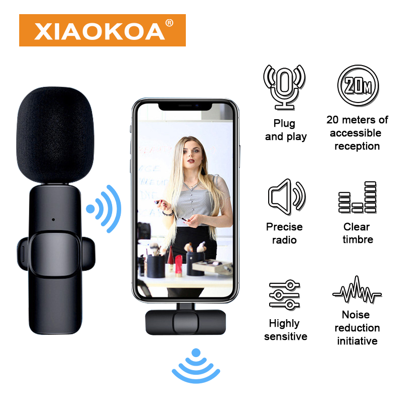 XIAOKOA Wireless Lavalier Microphone Portable Audio Video Recording Mic For IPhone/Android Type-c for Live Vlogging Mobile Phone Microphone ราคา 378 บาท*ส่งฟรี
