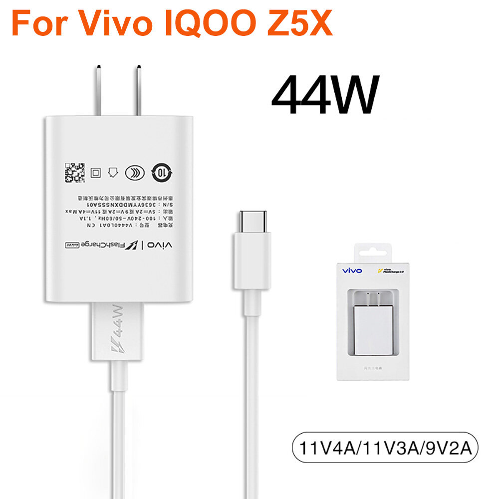 Chính hãng cho vivo iqoo bộ sạc flash z5x 44w với cáp 4a type-c cáp sạc flash sạc nhanh siêu nhanh cáp usb c cho iqoo z5x neo 3 5 nex 3z6