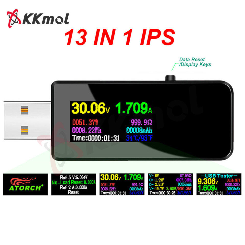 Kkmol thiết bị kiểm tra usb u96 13 trong 1 chỉ báo điện áp dòng điện ampe kế đồng hồ đo điện đồng hồ vạn năng kỹ thuật số dc sạc điện vôn kế đồng hồ đo điện
