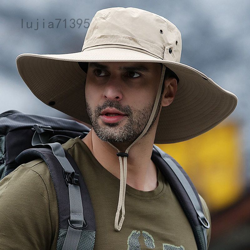 Super Wide Brimหมวกเดินป่าSafari UPF50 + หมวกทรงปีกกว้างสำหรับทำสวนเดินป่าสีดำ