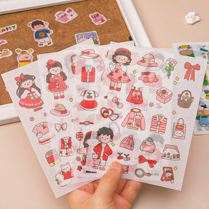 Sticker 4 tấm chủ đề cô bé, cậu bé dễ thương 10.4cm *18cm kèm túi opp