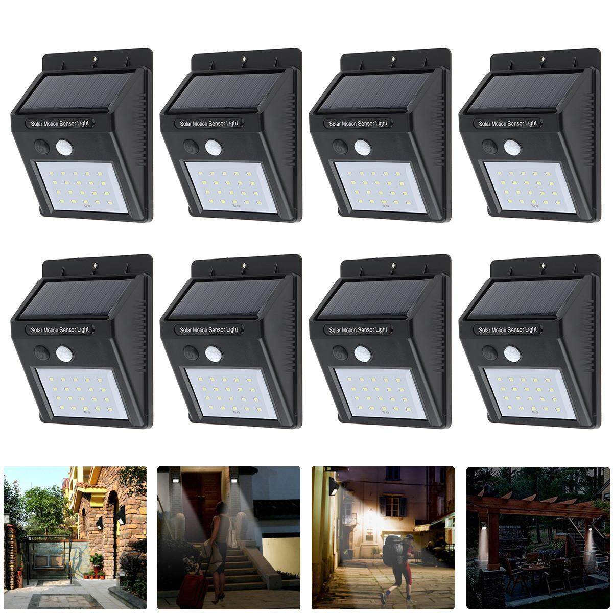 8 PCS PIR เซ็นเซอร์ตรวจจับการเคลื่อนไหวไฟแสงอาทิตย์ 20 LED ไฟสวนกลางแจ้ง YARD Wall ฟิล์มรถยนต์ป้องกันแสงอาทิตย์โคมไฟโคมไฟกลางคืน