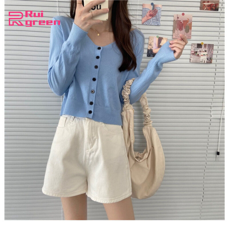 Áo Len Cổ Chữ V Cho Nữ Áo Cardigan Một Hàng Khuy Dài Tay Áo Ôm Sát Màu Trơn Dệt Kim Màu Sắc: Kaki Kích Cỡ: Một Cỡ
