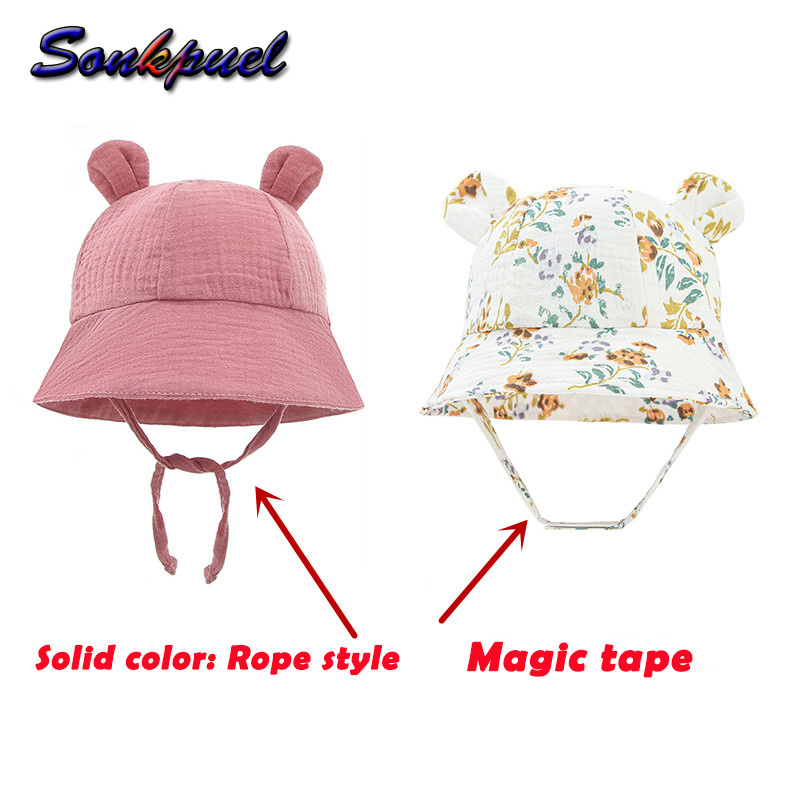 Sonkpuel Summer Solid Color Soft Baby Bucket Allover Print Hat Cotton
