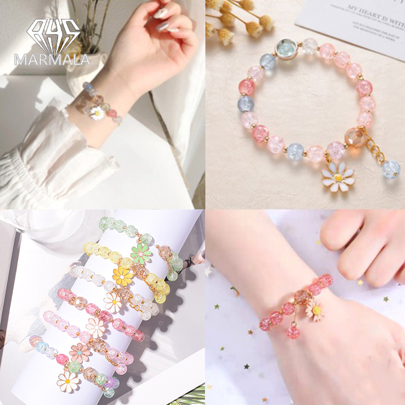 Vòng Tay Hạt Pha Lê Đơn Giản Hàn Quốc Cho Nữ Sinh Viên Vòng Tay Hoa Cúc Hướng Dương Thời Trang Mới Trang Sức MARMALA