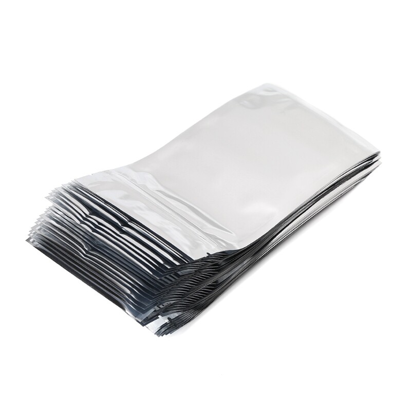 50 Pcs 10x17.5cm Silver Aluminum Foil Mylar Recloeable Ziplock Bag Front Clear Leak Proof