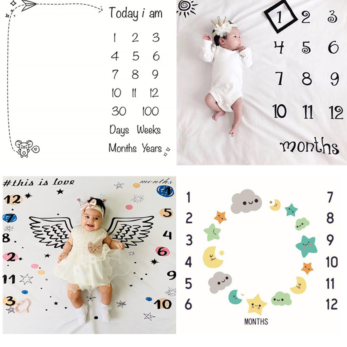 New Baby Milestone Blanket Photography Background Prop Cloth Monthly Growth Photo Accessories 0-12M