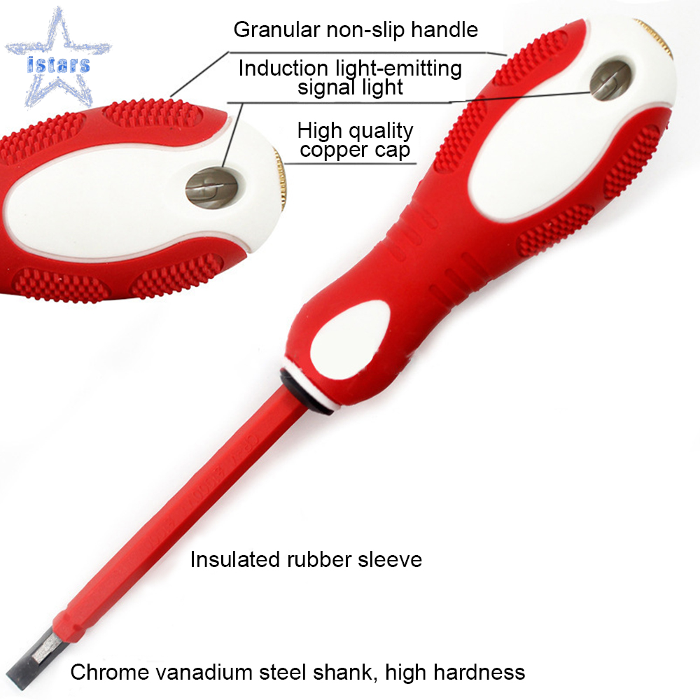 Istars bút thử điện tuốc nơ vít hai đầu hai trong một dụng cụ phát hiện điện áp 500v kèm đèn cảnh báo nguồn