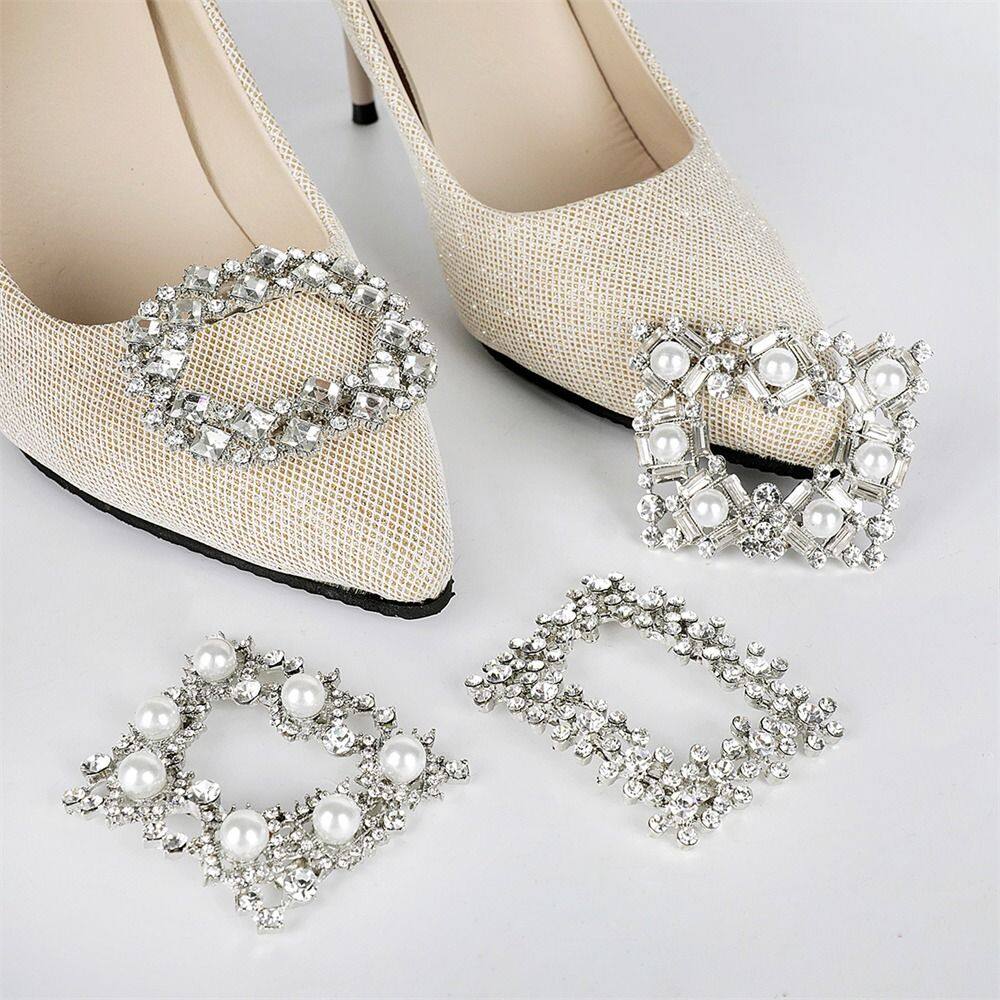 Qinjue 1 Cặp Kẹp trang trí kim cương giả ngọc trai giày cô dâu nữ kẹp giày