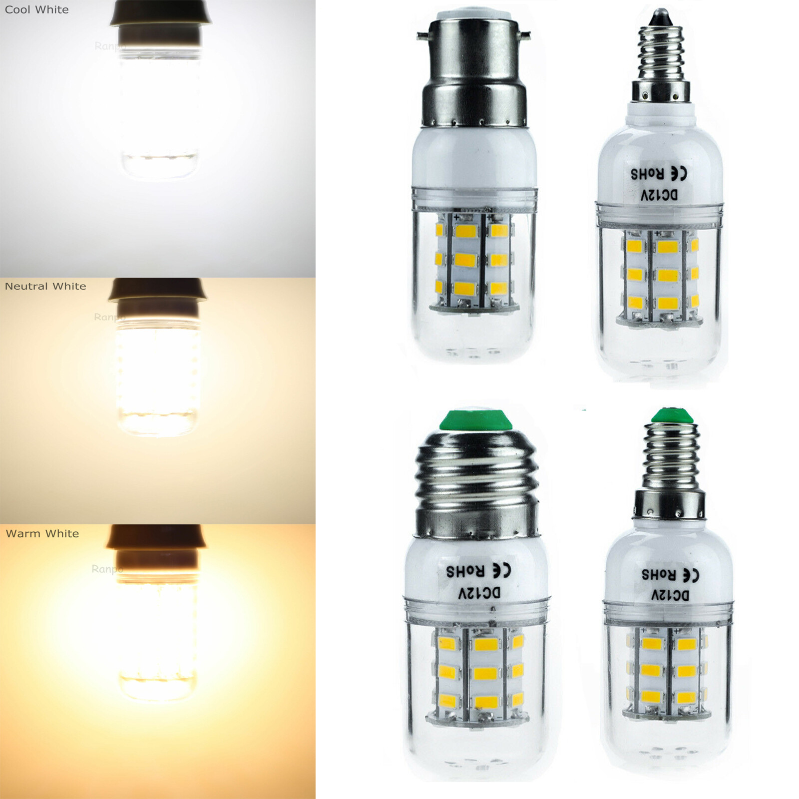 Eranpo bóng đèn led bắp có thể điều chỉnh độ sáng bóng đèn led 7w e27 e12 e14 b22 27leds đèn smd 5730 sáng 12v 24v