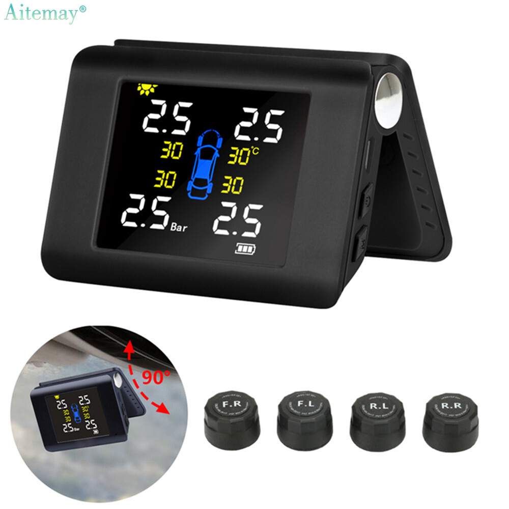 Hệ Thống Giám Sát Áp Suất Lốp Aitemay TPMS, Sử Dụng Năng Lượng Mặt Trời, Có 4 Cảm Biến, Màn Hình LCD, Hiển Thị Thời Gian Thực, Hệ Thống Cảnh Báo Áp Suất Lốp Ô Tô
