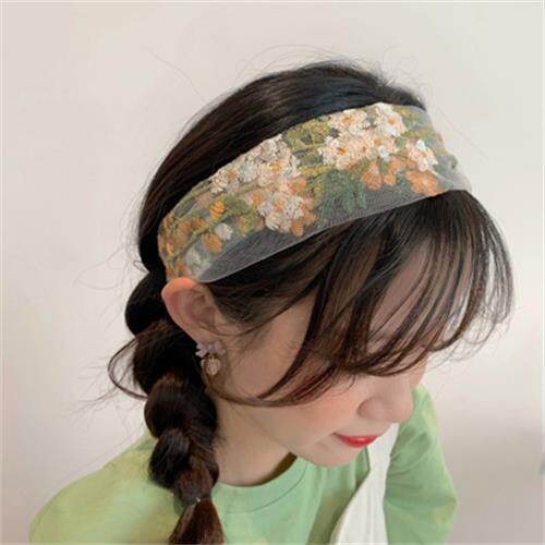 1 cái hoa ren thêu Headband Retro đồ thêu tay Băng Đô Ren cô gái Turban Vòng buộc tóc co giãn Phụ kiện tóc