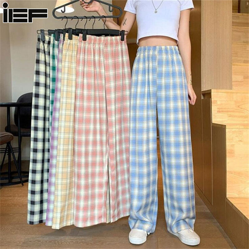 IEF 2022 Plaid wide-leg slacks for women student Hong Kong Style slim slim slacks with high waist straight leg