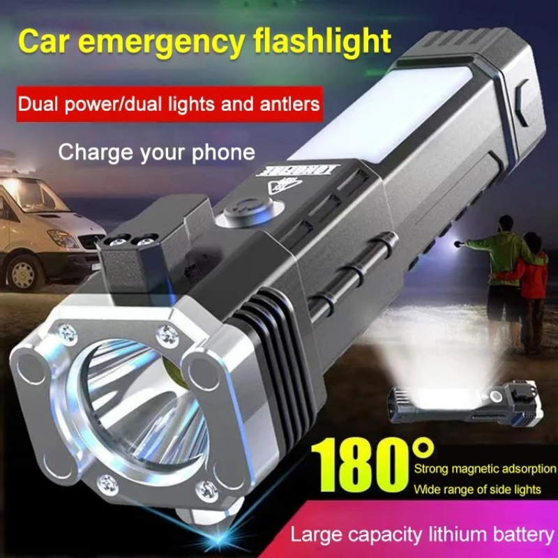 Đèn pin led có thể điều chỉnh nhiều chế độ với búa an toàn đèn bên từ tính mạnh đa chức năng đèn pin cob đèn cầm tay