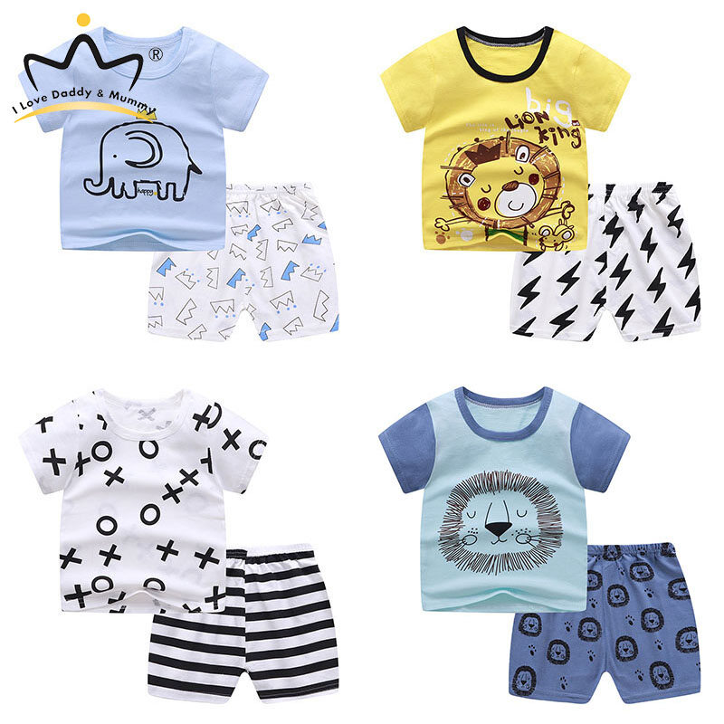 Tôi Yêu Daddy & Mummy 2 Pcs Trẻ Em Ngắn Tay Áo Phù Hợp Với Bé Bé Trai Bé Gái 'Quần Áo Bộ Phim Hoạt Hình Quần Áo Cotton 6-36 Tháng