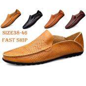 Men's Genuine Leather Slip-On Loafers - Sizes 38-46