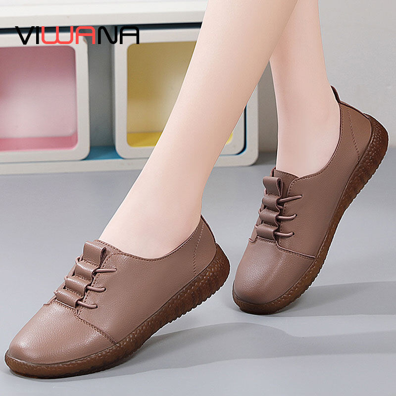 VIWANA Giày Đế Bằng Nữ Màu Trắng Giày Lười Da Thật Ngoại Cỡ 41, Giày Lười Nữ Phong Cách Hàn Quốc Giày Bệt Nữ