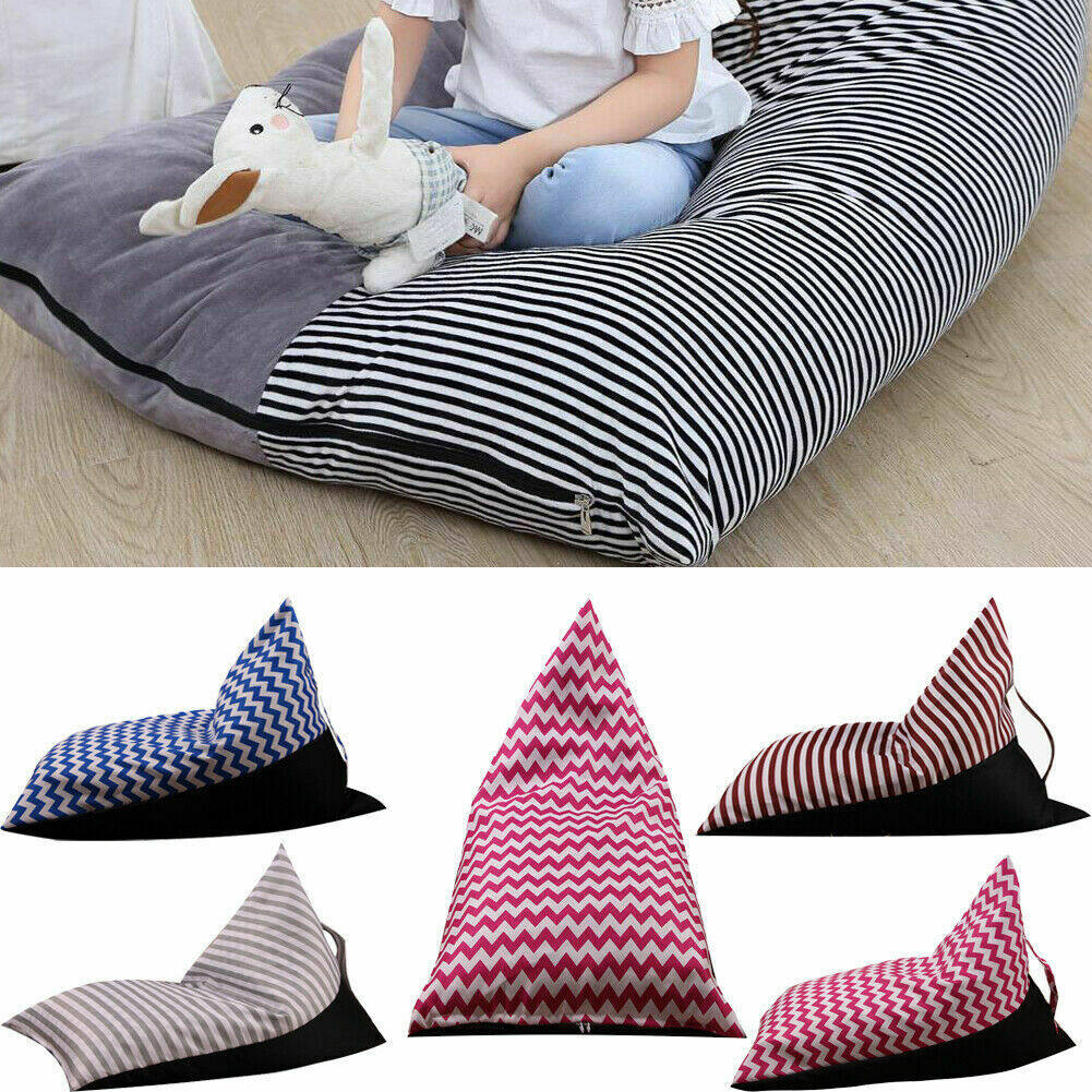Vỏ bọc ghế sofa trẻ em nhồi bông hình hạt đậu bằng vải nhung mềm vỏ túi ghế lười kẻ sọc thiết kế di động sử dụng linh hoạt trong phòng trẻ em - INTL