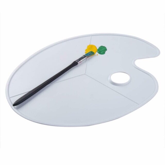 KHAY PHA MÀU NƯỚC/ ACRYLIC PALET OVAL NHỰA CHIA 3 KHOANG