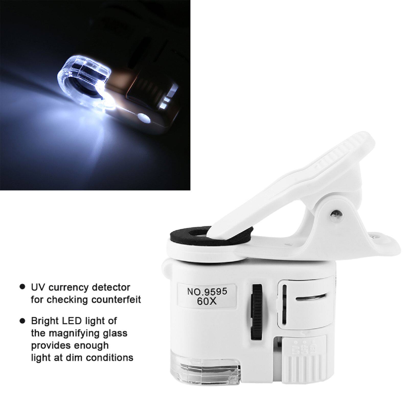 Kính lúp 9595w 60x đèn led uv kính hiển vi kẹp điện thoại di động mini
