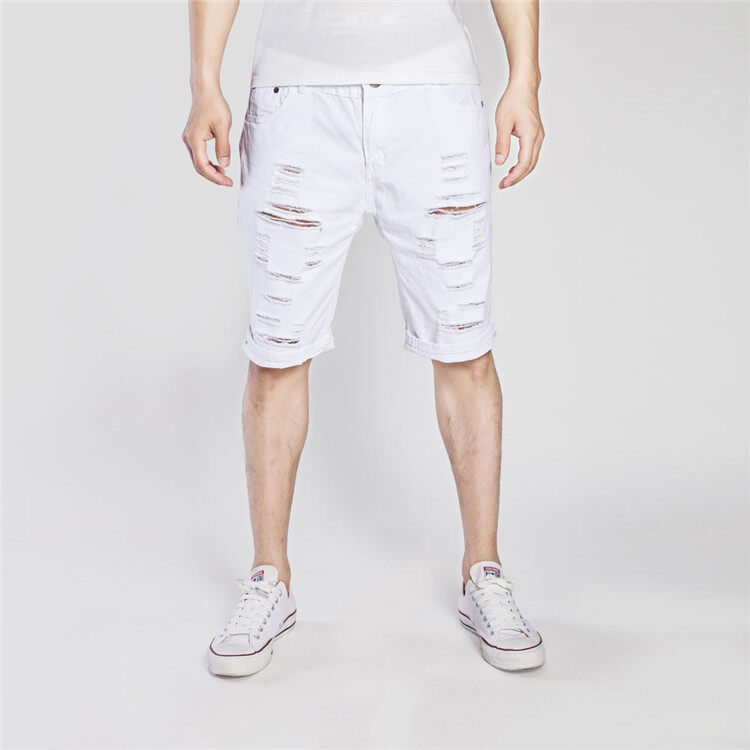 Quần short denim nam quần soóc hè Vải Bông chéo, sờn rách, bình thường đã giặt f049 dibi84207