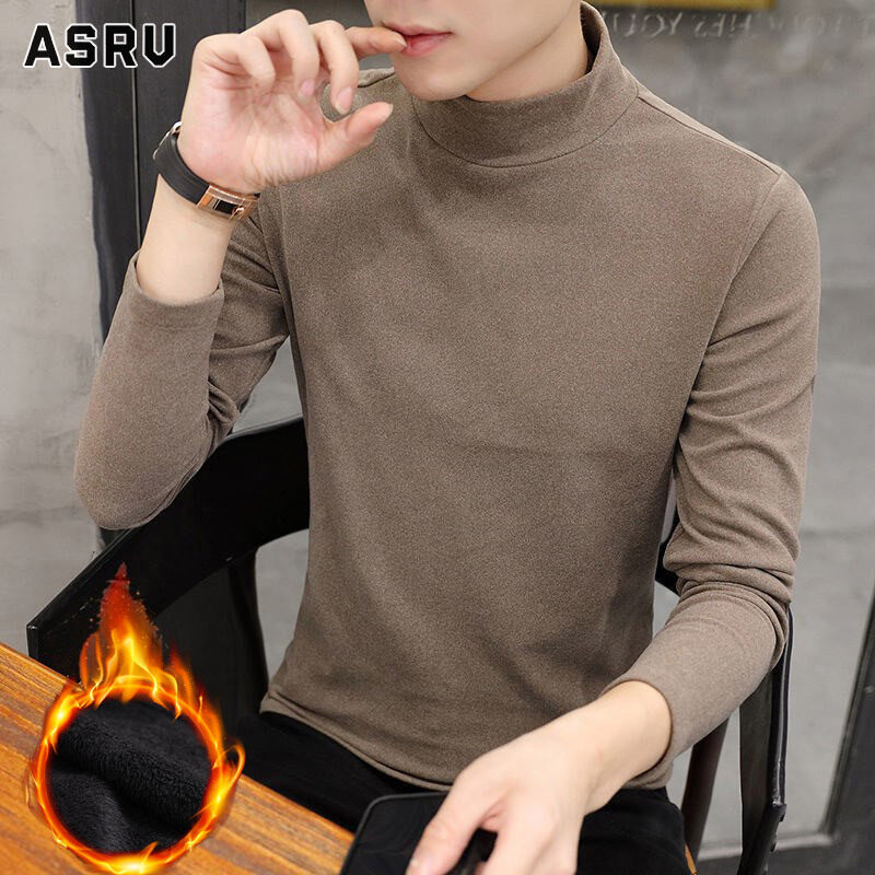 ASRV áo khoác mùa đông áo sweater áo len mùa đông Áo Khoác Nam Cổ Lửng Áo Thun Dài Tay Hai Mặt Áo Khoác Vải Nhung Đức Phiên Bản Hàn Quốc Mới Dáng Ôm Và Ấm Áp
