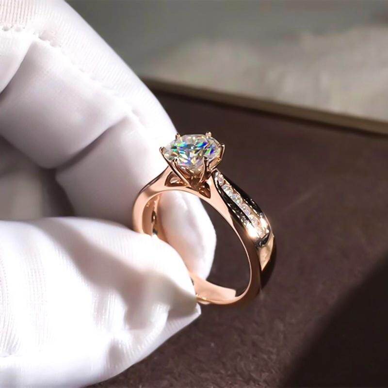 Nhẫn Cưới Solitaire Kim Cương Tròn Bằng Bạc Thật 925 Quà Tặng Cho Phụ Nữ Nhẫn Đính Hôn Đám Cưới