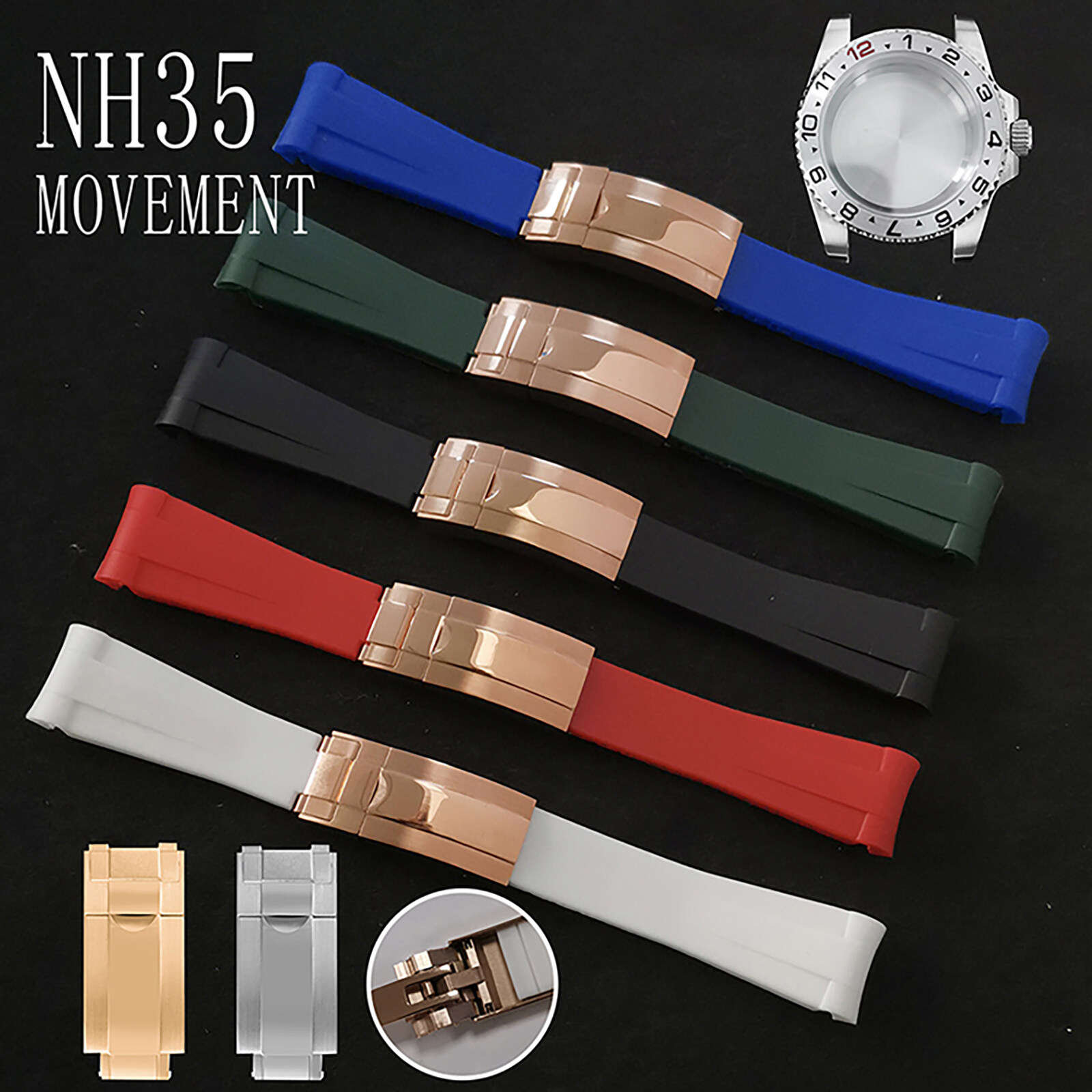 Watch Strap Watch Band Stainless Steel Single Folding Buckle Replacement Accessories for NH35 Movement