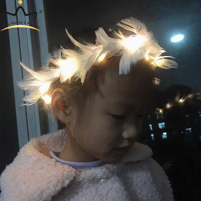 Băng đô vòng hoa lông vũ led băng đô hào quang thiên thần phát sáng băng đô dạ quang cho nữ giáng sinh halloween dạ tiệc đêm