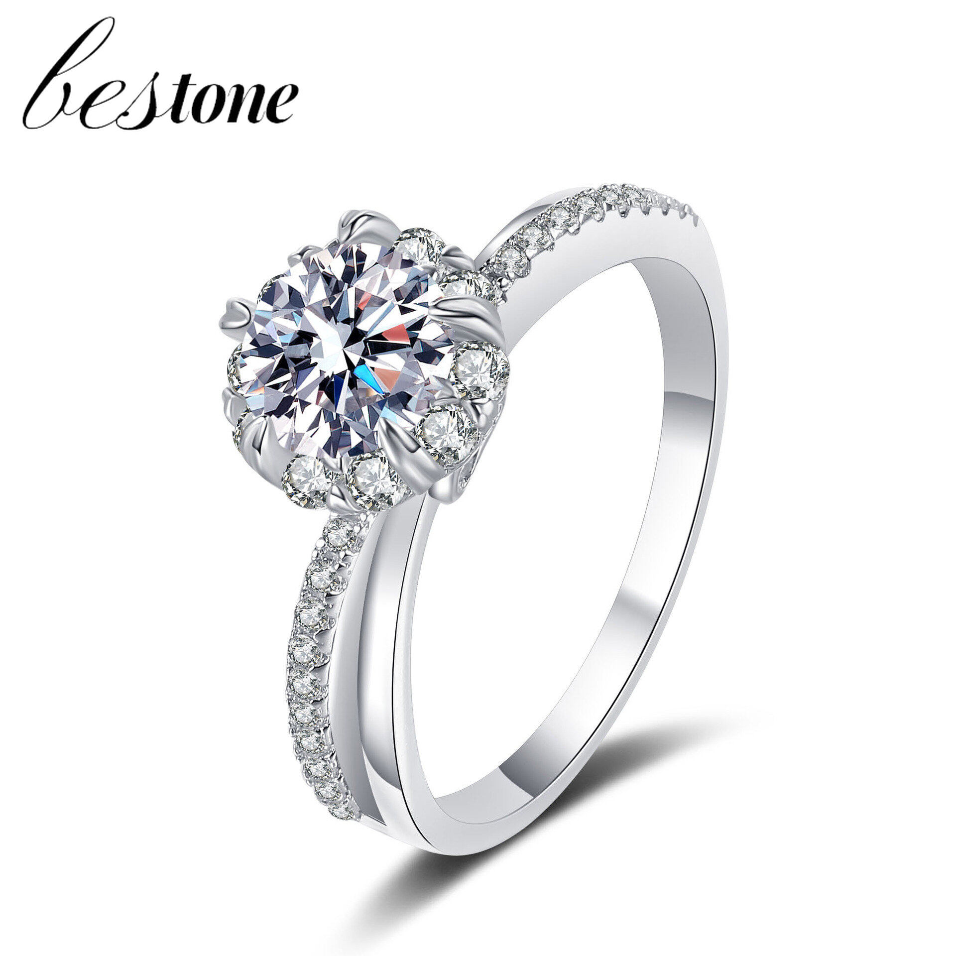 Bestone nhẫn cầu hôn vàng pt950 mạ bạc sterling 925 nhẫn moissanite 1 carat
