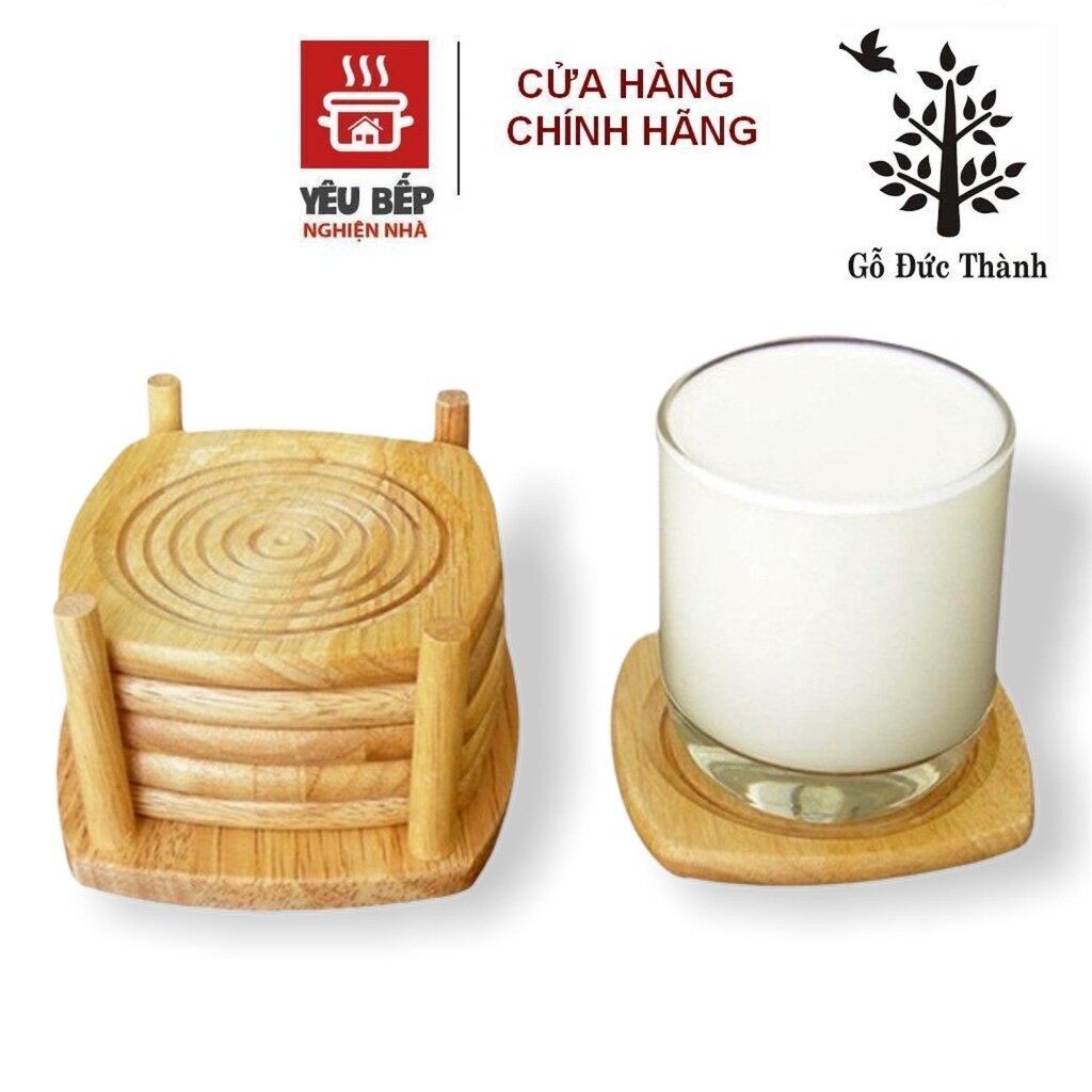 Bộ 6 miếng lót ly hình xoắn tặng kèm đế đựng miếng lót ly tiện dụng | gỗ đức thành 21171
