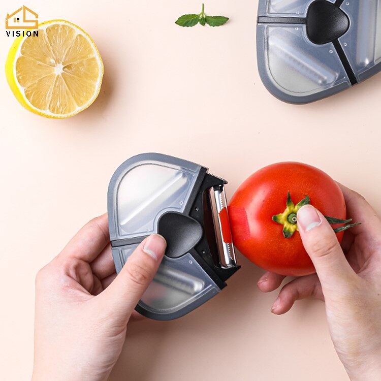 Dụng Cụ Gọt Vỏ Rau Quả Đa Năng Vision, Dụng Cụ Bào Rau Củ Quả 3 Trong 1 Bằng Thép Không Gỉ, Dễ Mang Theo, Có Nắp An Toàn