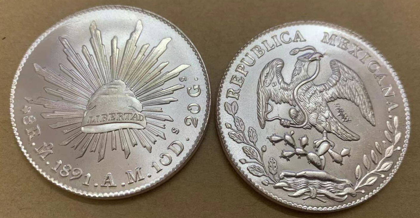 1891 Mo Am Mexico 8 Reales Silver Plated Copy Coin