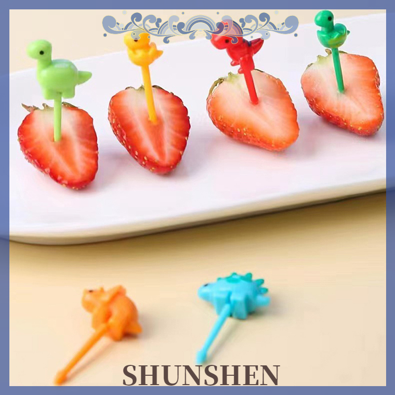 [Shunshen] 6 cái động vật trang trại khủng long nĩa ăn trái cây mini phim hoạt hình trẻ em món bánh tráng miệng chọn