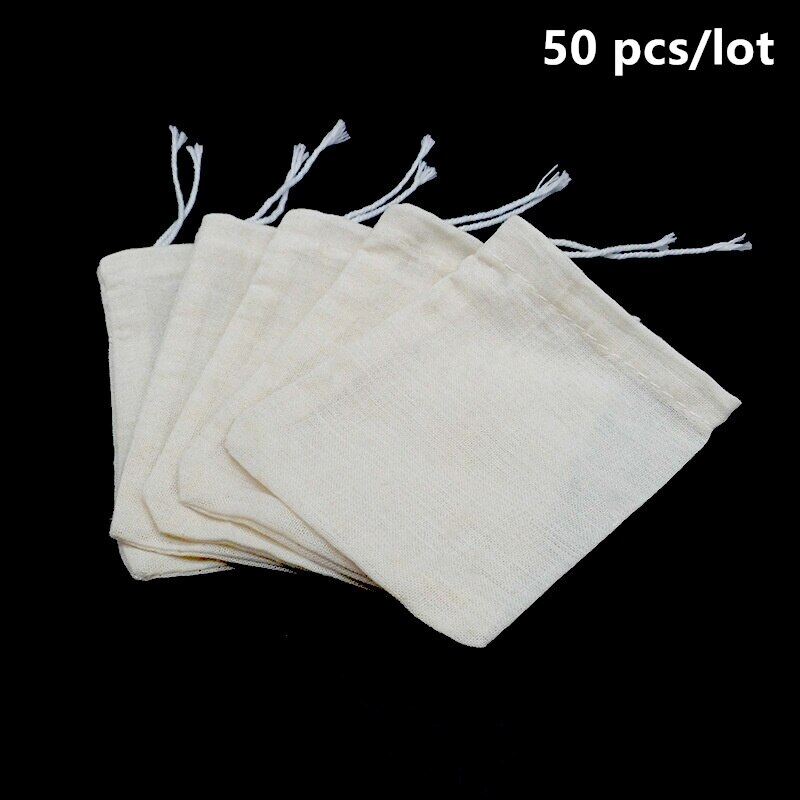 50 Túi Vải Muslin Cotton Rỗng Đựng Trà 6X8/8X10/10X15Cm Có Dây Rút Túi Đựng Đồ Mini Đa Năng Túi Đựng Trang Sức