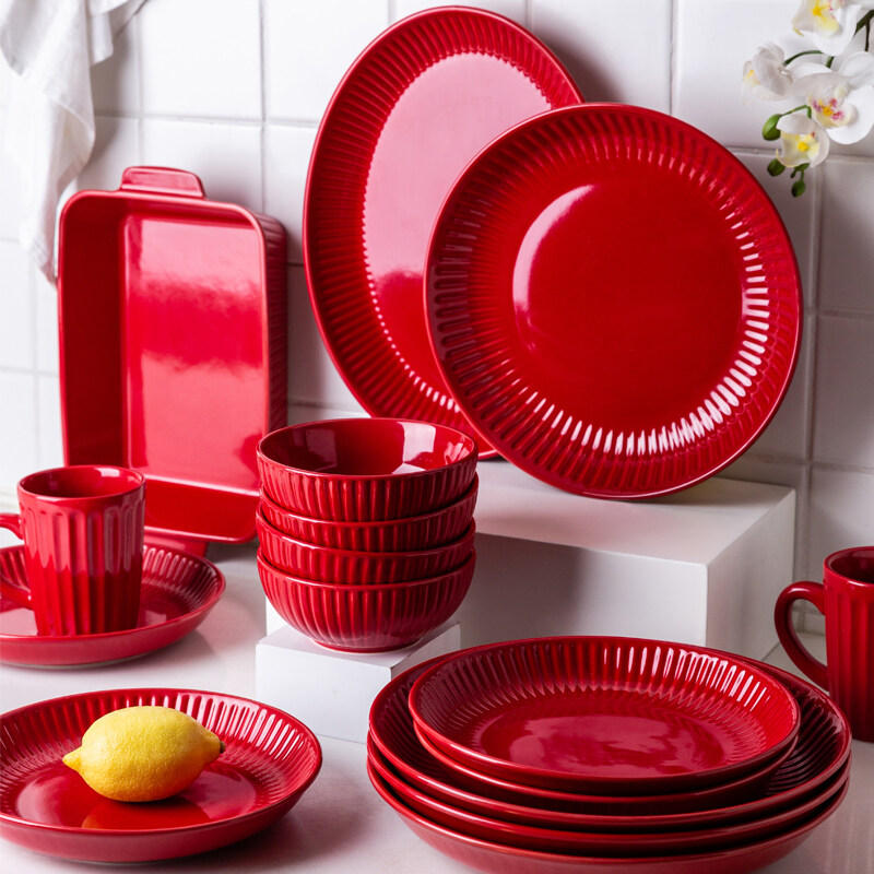 red ceramic platter