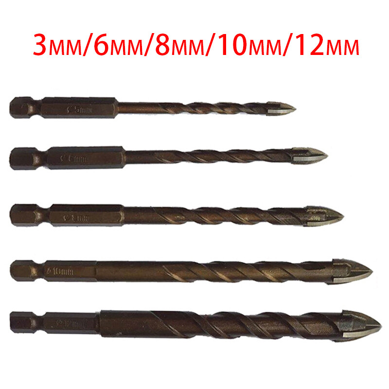 5 Cái/3/6/8/10/12MM Mũi Khoan Chéo Tay Cầm Lục Giác Bộ Dụng Cụ Mở Lỗ Bê Tông Gốm Thủy Tinh, Khoan Hợp Kim Cứng