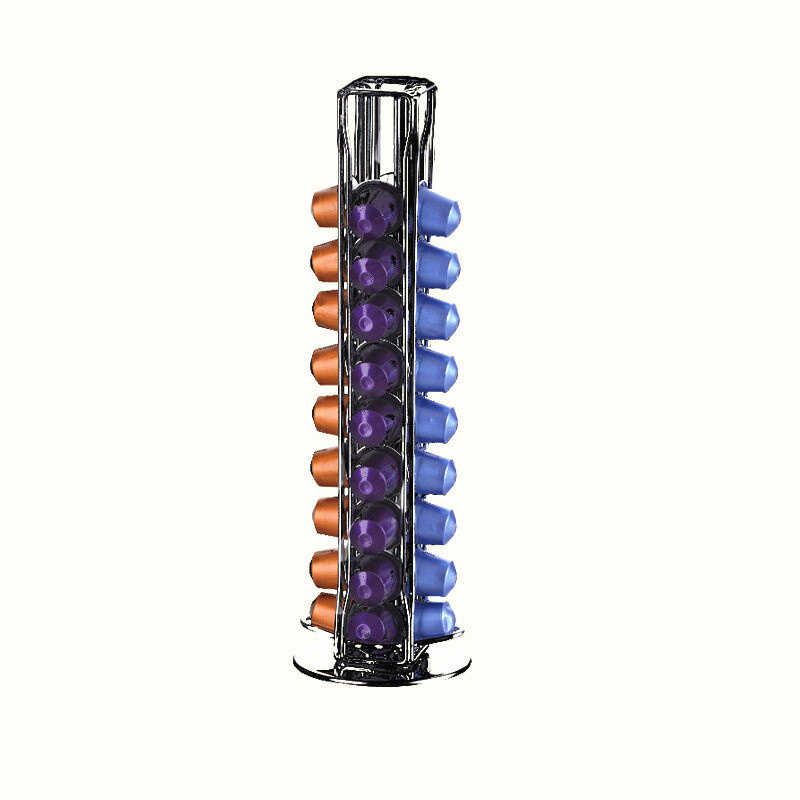 Tháp giữ viên nén cà phê nespresso 40 cốc giá đỡ viên nén cà phê giá đựng cà phê bằng thép giá đỡ cà phê mạ sắt giá đỡ viên nén xoay màu đen vàng bạc