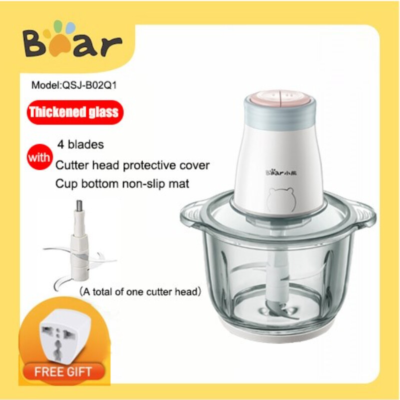 Bear máy xay thủy tinh điện gia dụng 2l máy xay thịt 4 lưỡi hai lớp đa năng máy nhồi t