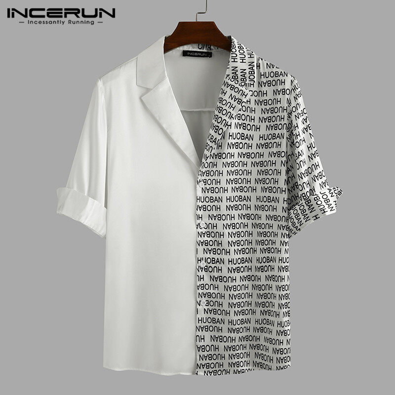 Nam Hiệu Incerun Ngắn Tay In Họa Tiết Áo Cổ Chữ V Casual Áo Kiểu Dự Tiệc Nút Lên Tops Tee