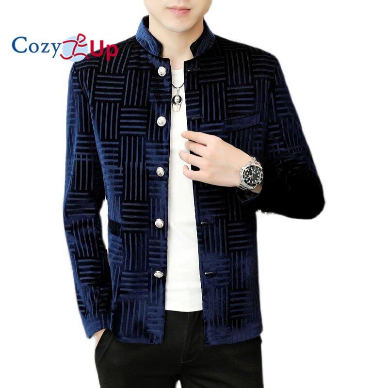 Cozy Up Long Sleeve Blazer Men s Check Stand Collar Slim Single Breasted
