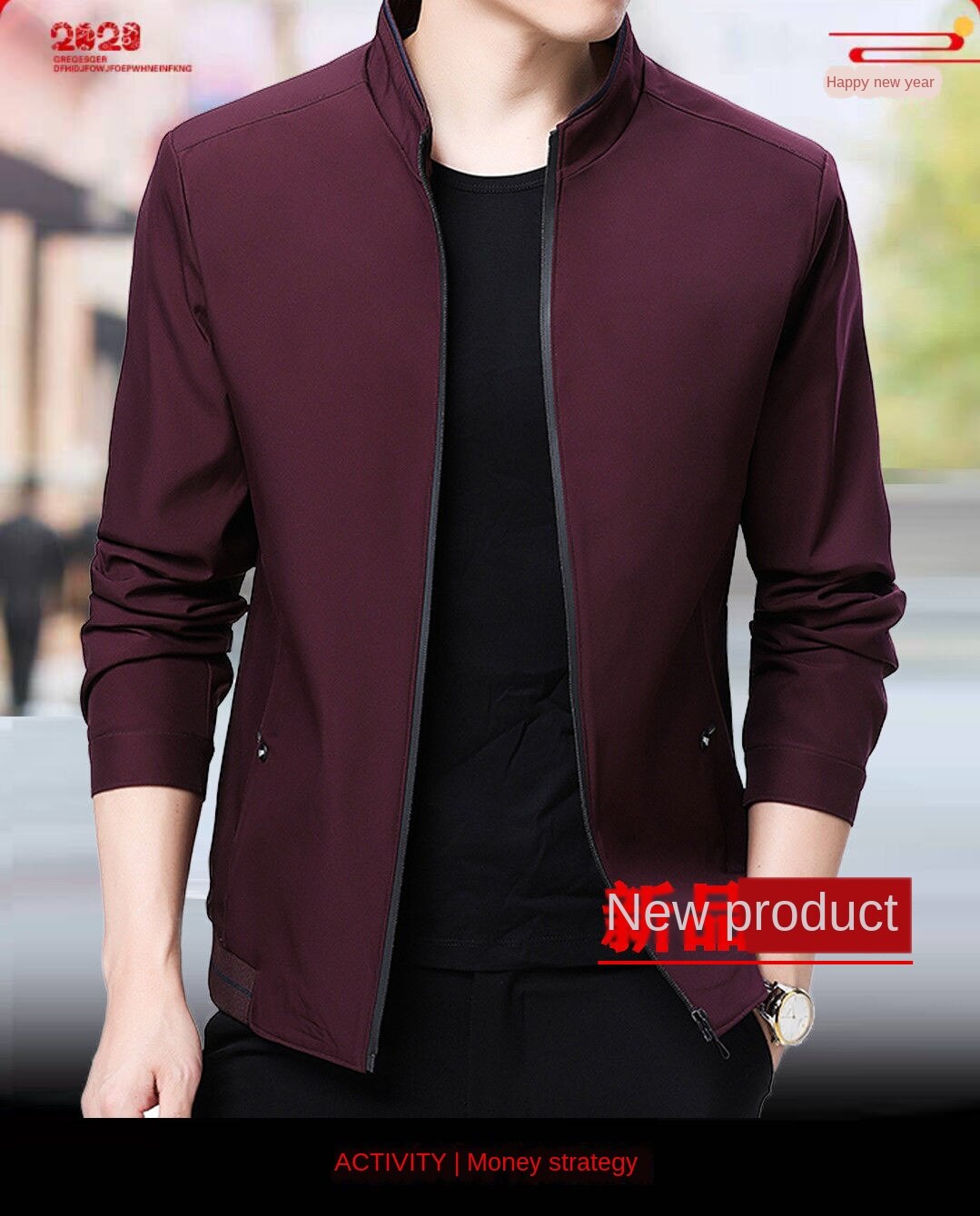 American Apple] Jacket men's lapel middle-aged and elderly spring and autumn thin jacket winter plus velvet leisure plus size dad outfit