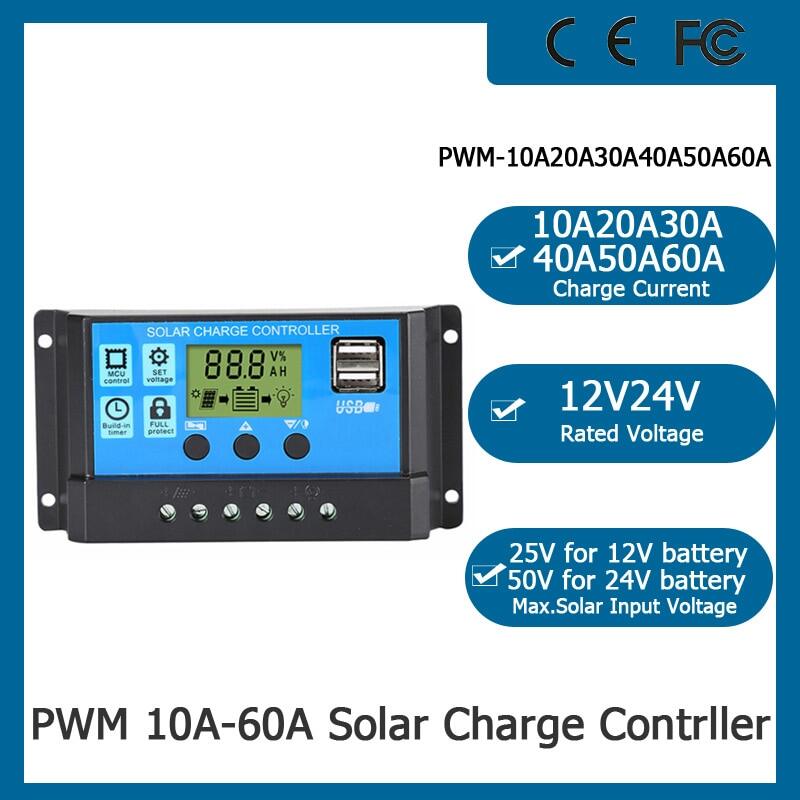 Pwm Bộ điều khiển sạc năng lượng mặt trời 10A 20A 30A 40A 50A 60A Cổng USB