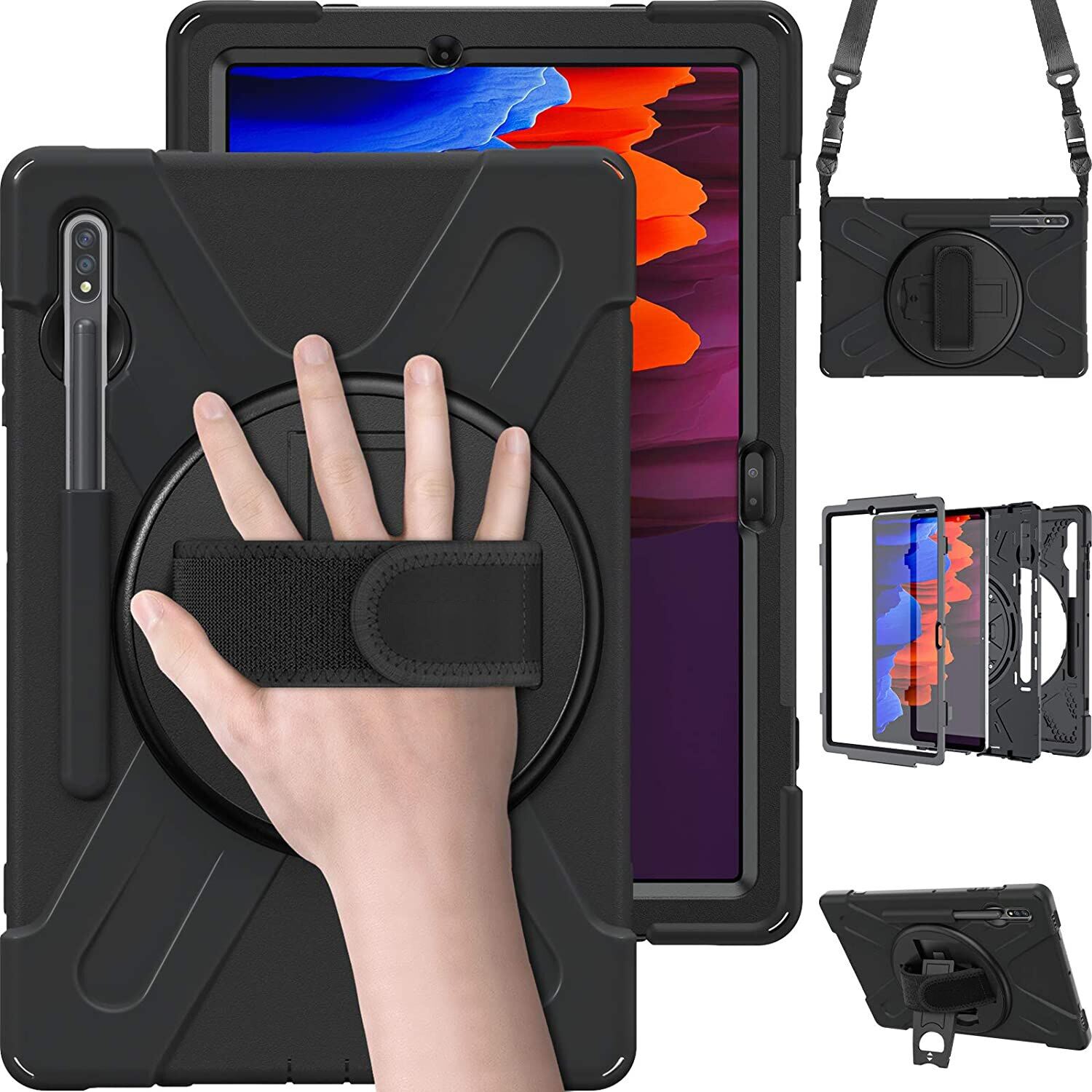 For samsung galaxy tab s7/s8 plus 12.4 inch case 2022 sm-x800 sm-t970 heavy duty shockproof kid cover for galaxy tab s7 fe lte