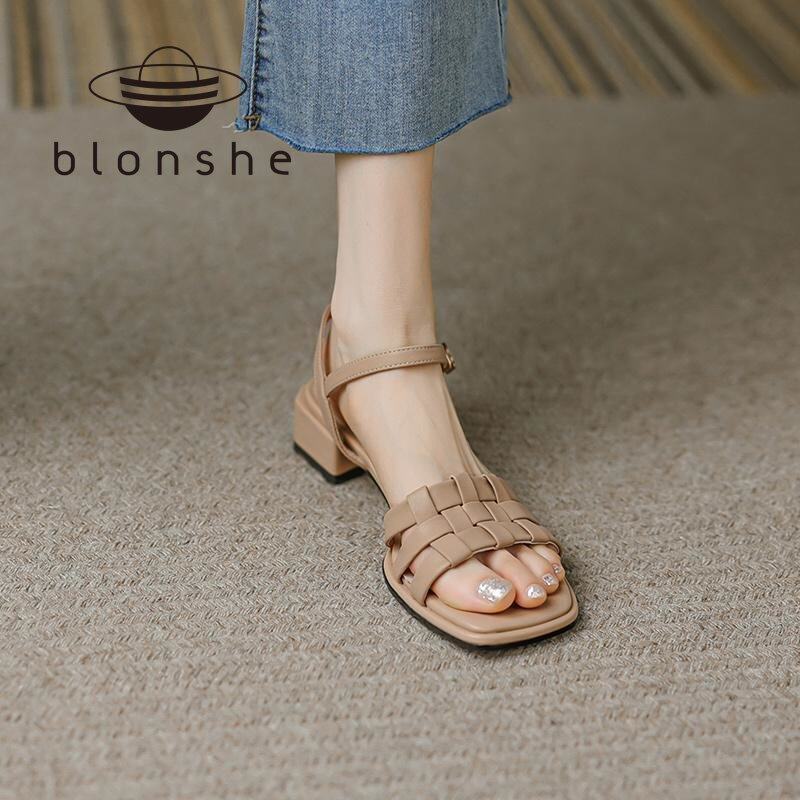 Blonshe Ankle Strap Heels Sandals For Women On Sale Fasion Korean Shoes For Women Mid Heels Sandals For Women Shoes For Women On 032147